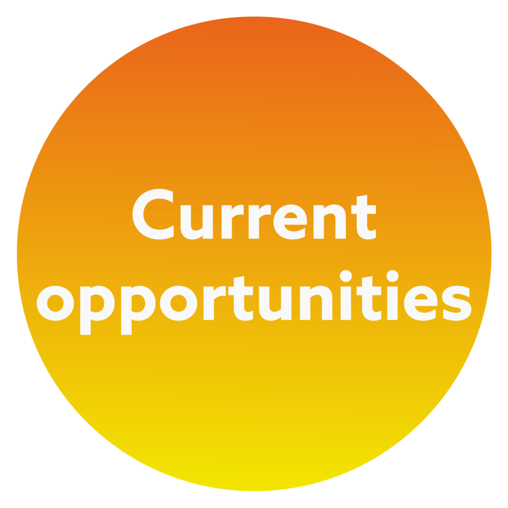 Orange and yellow circle with the words Current opportunities in the middle