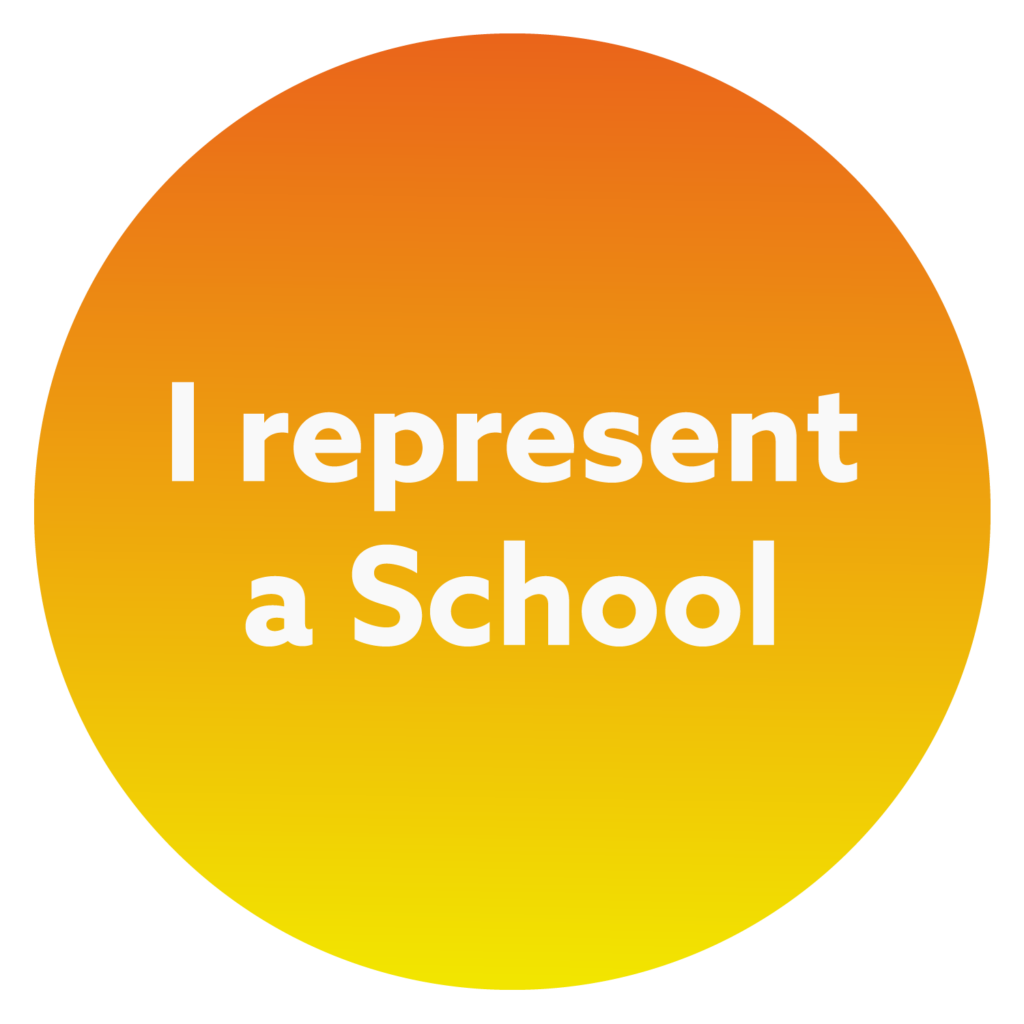 Orange and yellow circle with the words I represent a school in the middle